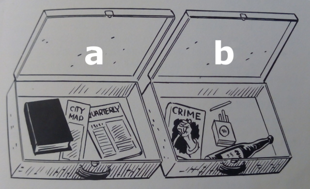 a: wholesome suitcase | b: vice suitcase